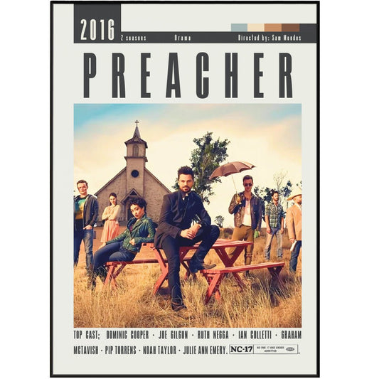 Preacher AMC TV series poster — Jesse Custer Genesis comic wall art print UK
