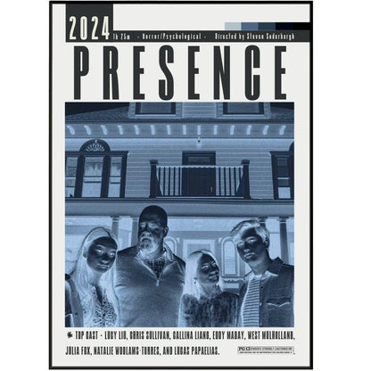 Presence 2024 horror film poster — Steven Soderbergh ghost POV suburban family haunting wall art print UK
