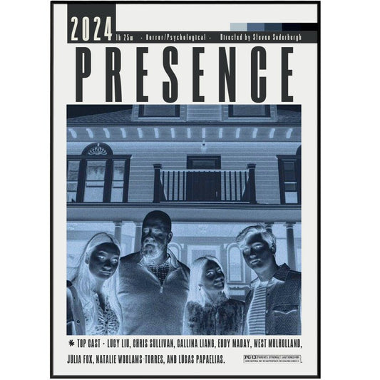 Presence 2024 horror film poster — Steven Soderbergh ghost POV suburban family haunting wall art print UK
