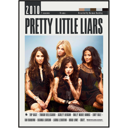 DVD cover for the 2010 television series Pretty Little Liars, featuring the four main characters in black dresses against a light blue sky, with the title 'PRETTY LITTLE LIARS' and cast names printed on the cover.