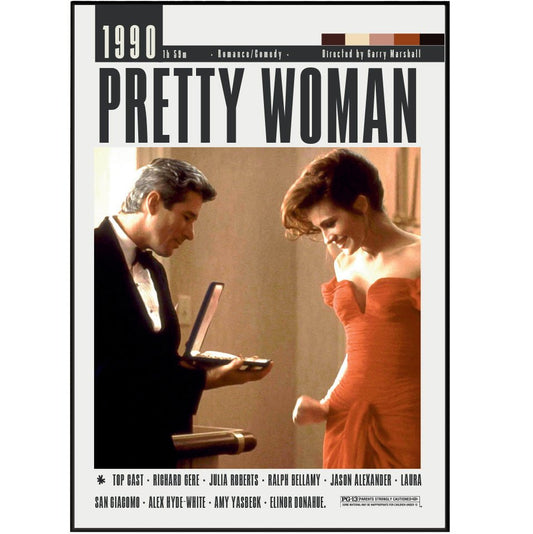 Pretty Woman 1990 romantic film poster — Julia Roberts Richard Gere minimalist wall art print UK
