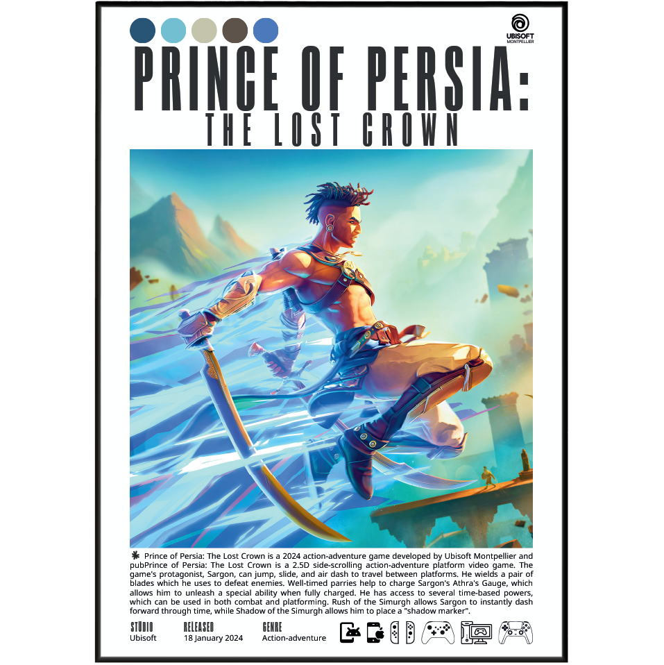 Prince of Persia The Lost Crown 2024 poster — Sargon metroidvania Mount Qaf Persian mythology wall art print UK
