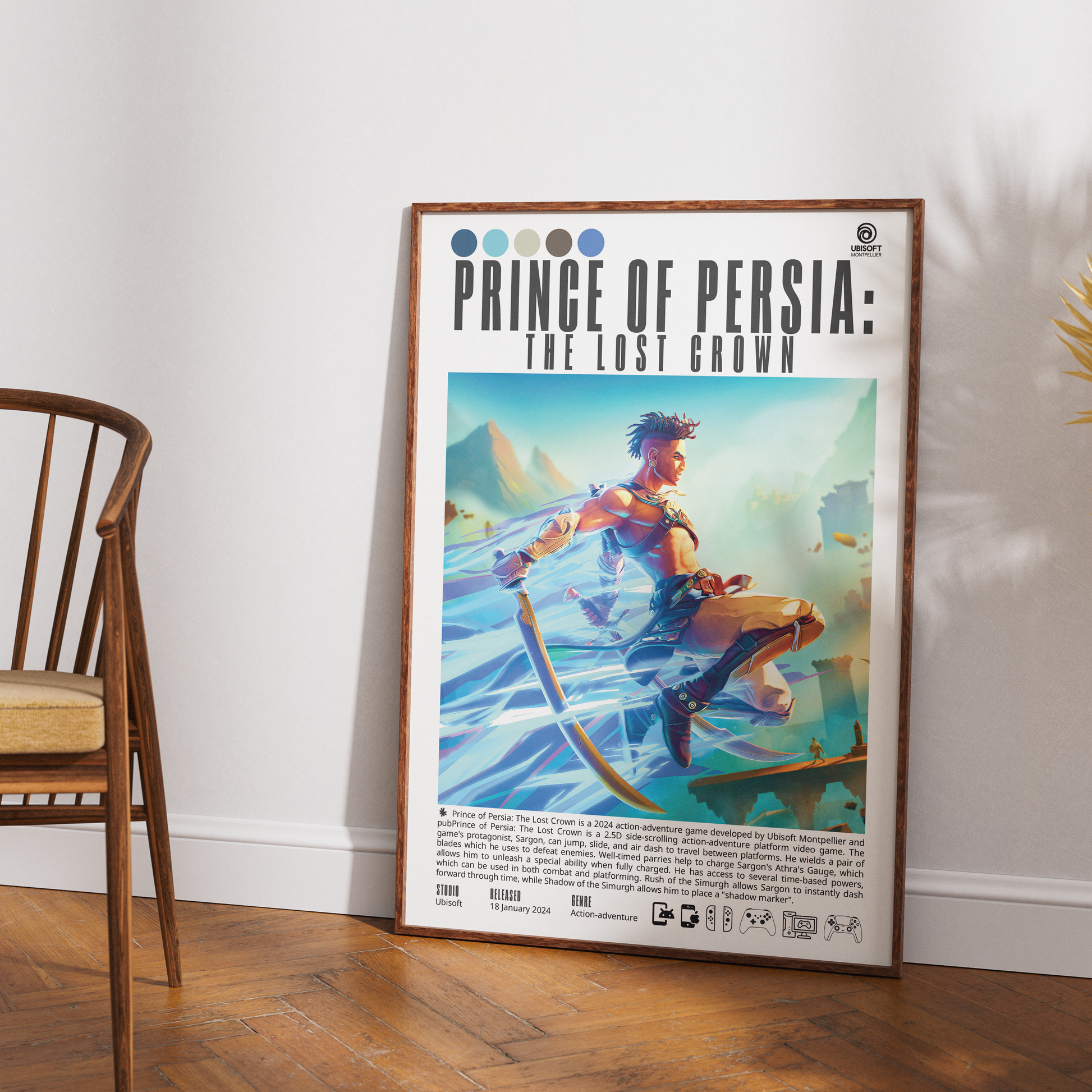 Prince of Persia The Lost Crown 2024 poster — Sargon metroidvania Mount Qaf Persian mythology wall art print UK
