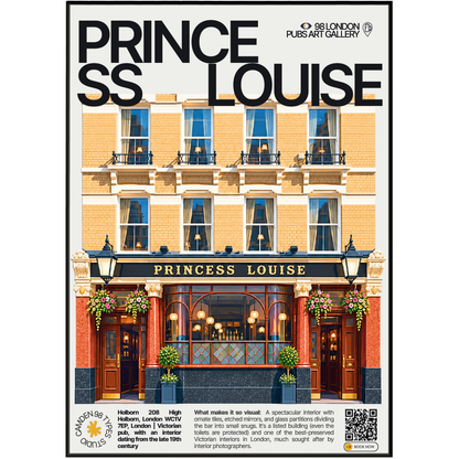 Princess Louise poster, Holborn, London: ornate Victorian tiled pub interior with etched mirrors - 98 London Pubs Art Gallery by 98 Types
