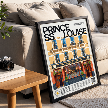 Princess Louise poster, Holborn, London: ornate Victorian tiled pub interior with etched mirrors - 98 London Pubs Art Gallery by 98 Types