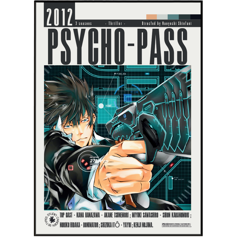 Front cover of the manga book 'Psycho-Pass 2012' featuring an illustrated anime character aiming a gun, with large black title text and a dark futuristic blue-gray background.