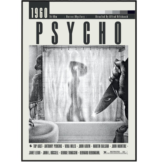 Psycho 1960 horror film poster — Alfred Hitchcock Janet Leigh Norman Bates shower scene wall art print UK
