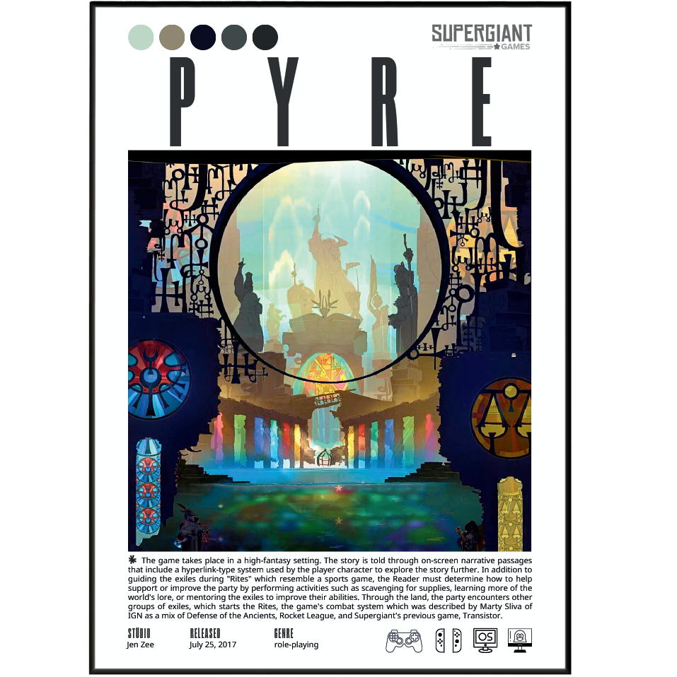 Pyre 2017 game poster — Supergiant Games Rites Commonwealth exiles wall art print UK
