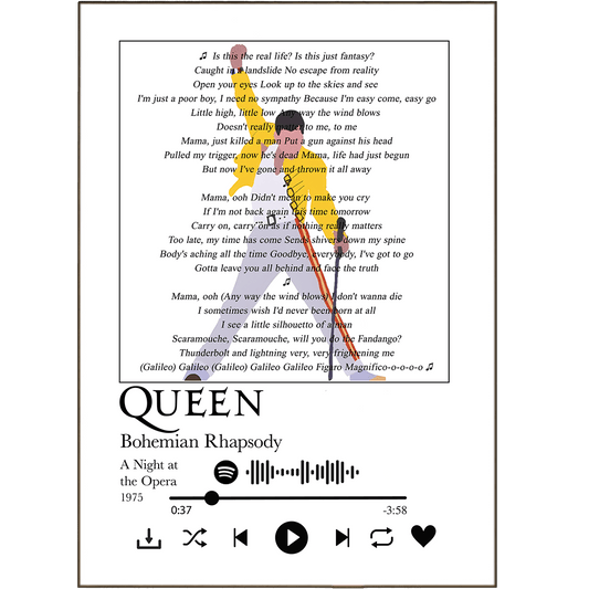 Queen Bohemian Rhapsody song lyrics art print poster UK