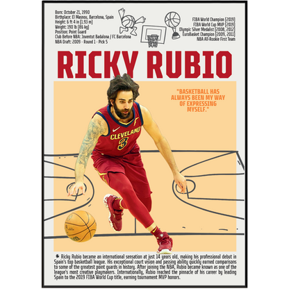 Ricky Rubio basketball poster — Spain Minnesota Timberwolves playmaker assists minimalist wall art print UK