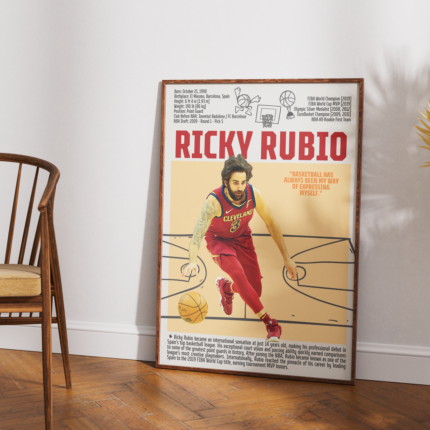 Ricky Rubio basketball poster — Spain Minnesota Timberwolves playmaker assists minimalist wall art print UK