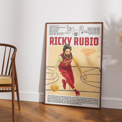 Ricky Rubio basketball poster — Spain Minnesota Timberwolves playmaker assists minimalist wall art print UK