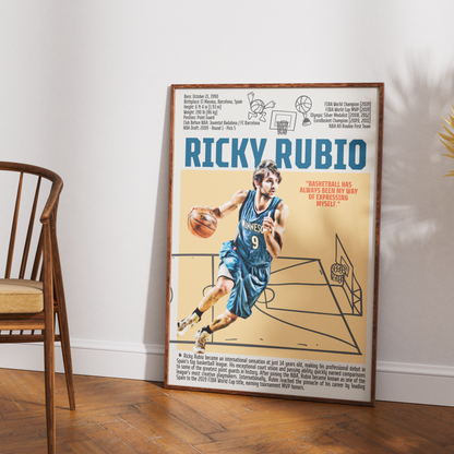 Ricky Rubio basketball poster — Spain Minnesota Timberwolves playmaker assists minimalist wall art print UK