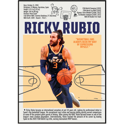 Ricky Rubio basketball poster — Spain Minnesota Timberwolves playmaker assists minimalist wall art print UK