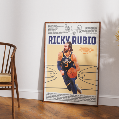 Ricky Rubio basketball poster — Spain Minnesota Timberwolves playmaker assists minimalist wall art print UK
