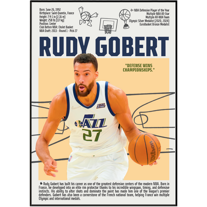 Rudy Gobert Stifle Tower basketball poster — France Utah Jazz 4x Defensive Player of Year wall art print UK