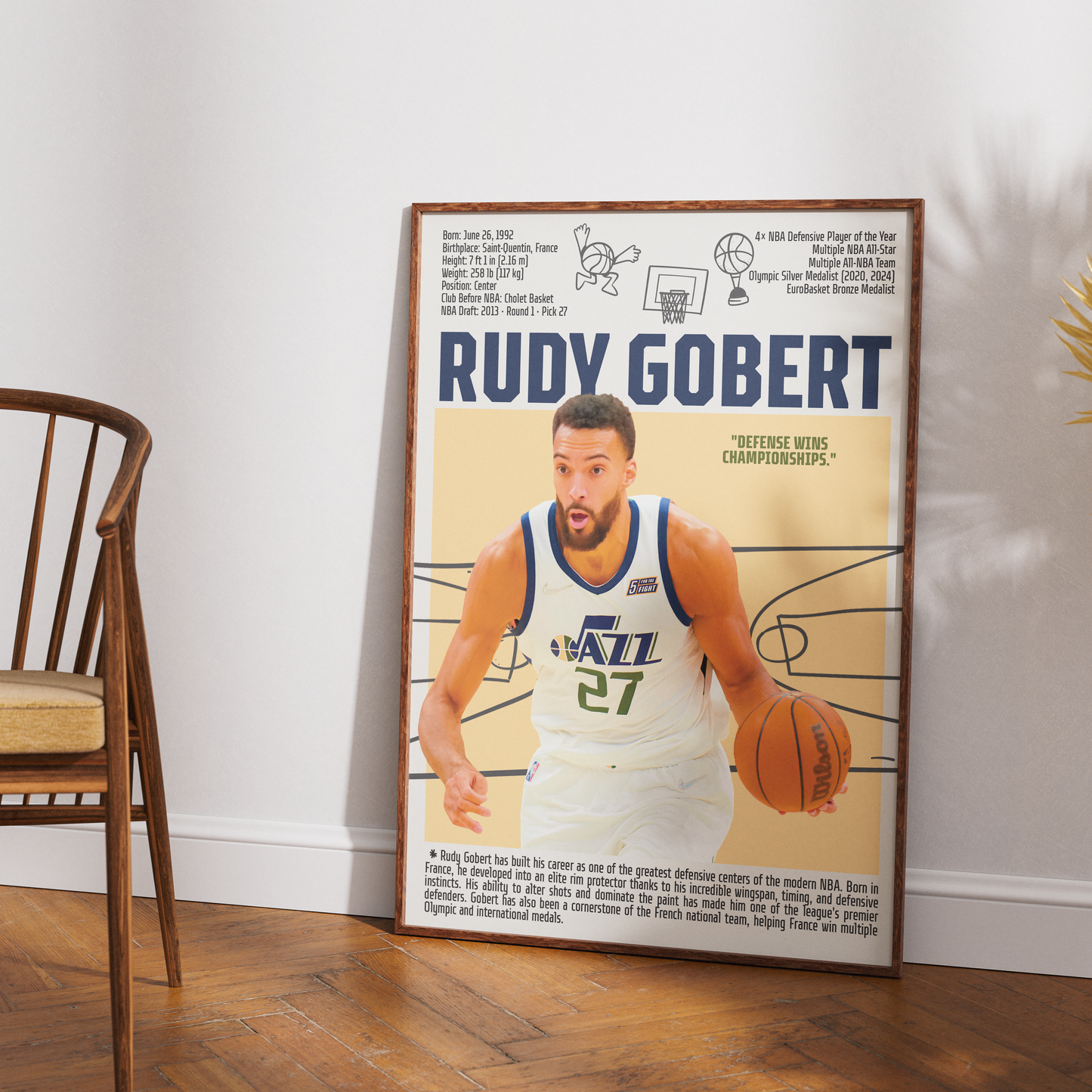 Rudy Gobert Stifle Tower basketball poster — France Utah Jazz 4x Defensive Player of Year wall art print UK