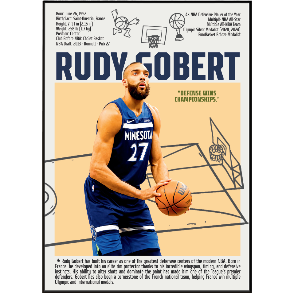 Rudy Gobert Stifle Tower basketball poster — France Utah Jazz 4x Defensive Player of Year wall art print UK