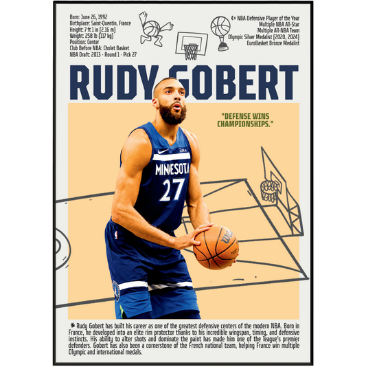 Rudy Gobert Stifle Tower basketball poster — France Utah Jazz 4x Defensive Player of Year wall art print UK
