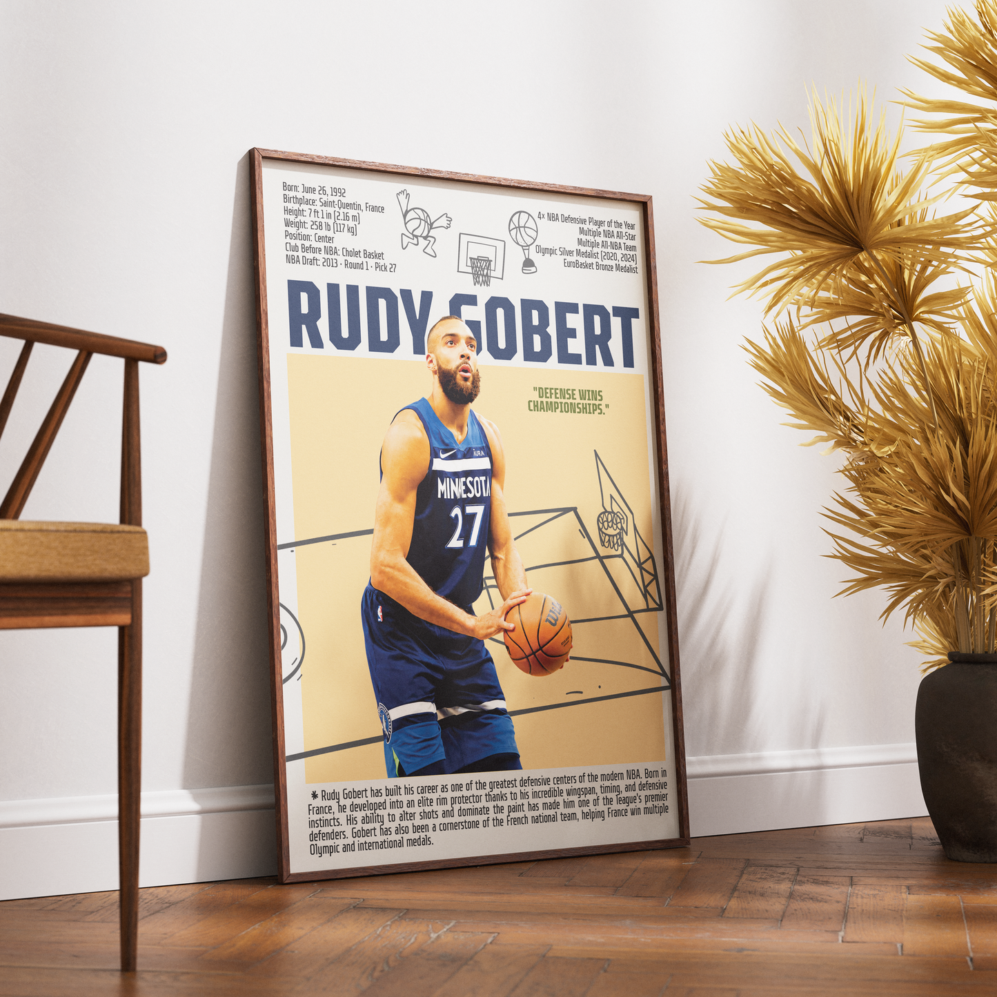 Rudy Gobert Stifle Tower basketball poster — France Utah Jazz 4x Defensive Player of Year wall art print UK