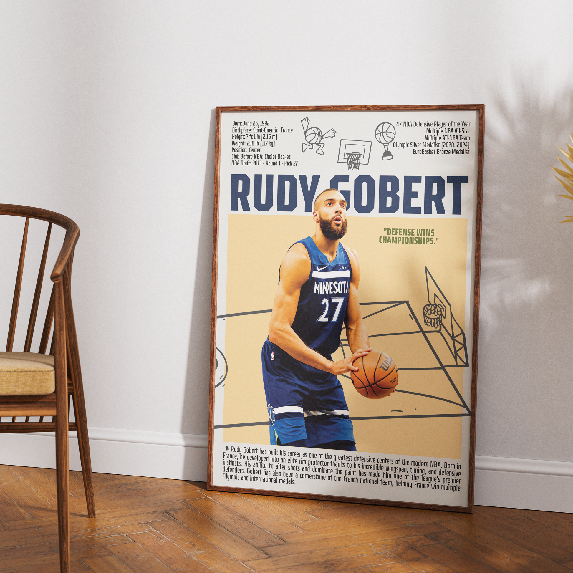 Rudy Gobert Stifle Tower basketball poster — France Utah Jazz 4x Defensive Player of Year wall art print UK