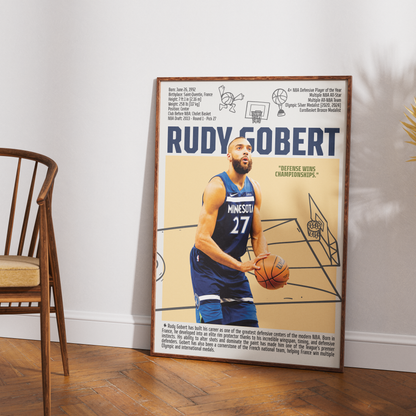 Rudy Gobert Stifle Tower basketball poster — France Utah Jazz 4x Defensive Player of Year wall art print UK