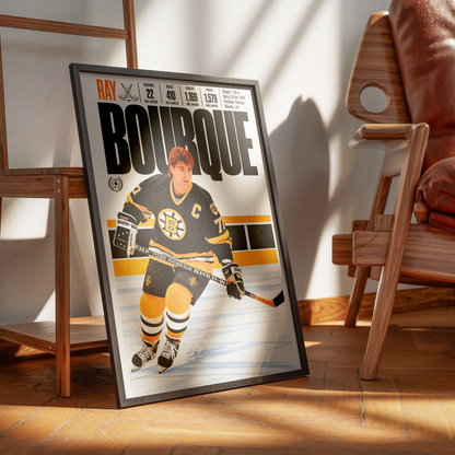 Ray Bourque poster, Boston Bruins NHL ice hockey wall art print in a games room - 98types