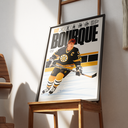 Ray Bourque poster, Boston Bruins NHL ice hockey wall art print in a games room - 98types