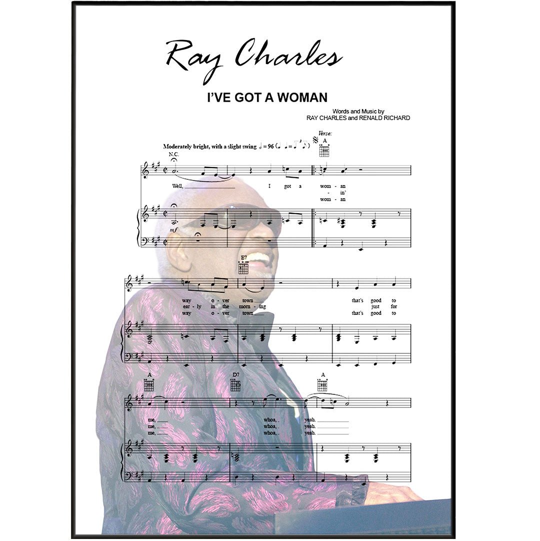 Ray Charles I Got a Woman 1954 song lyric print UK — soul music wall art 260gsm archival matte Camden Market