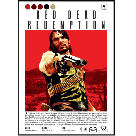 Red Dead Redemption 2010 game poster — Rockstar John Marston dying West open world wall art print UK
 - 98types