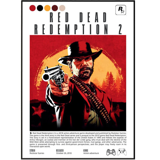 Red Dead Redemption 2 2018 game poster — Rockstar Arthur Morgan Dutch Van der Linde gang wall art print UK - 98types