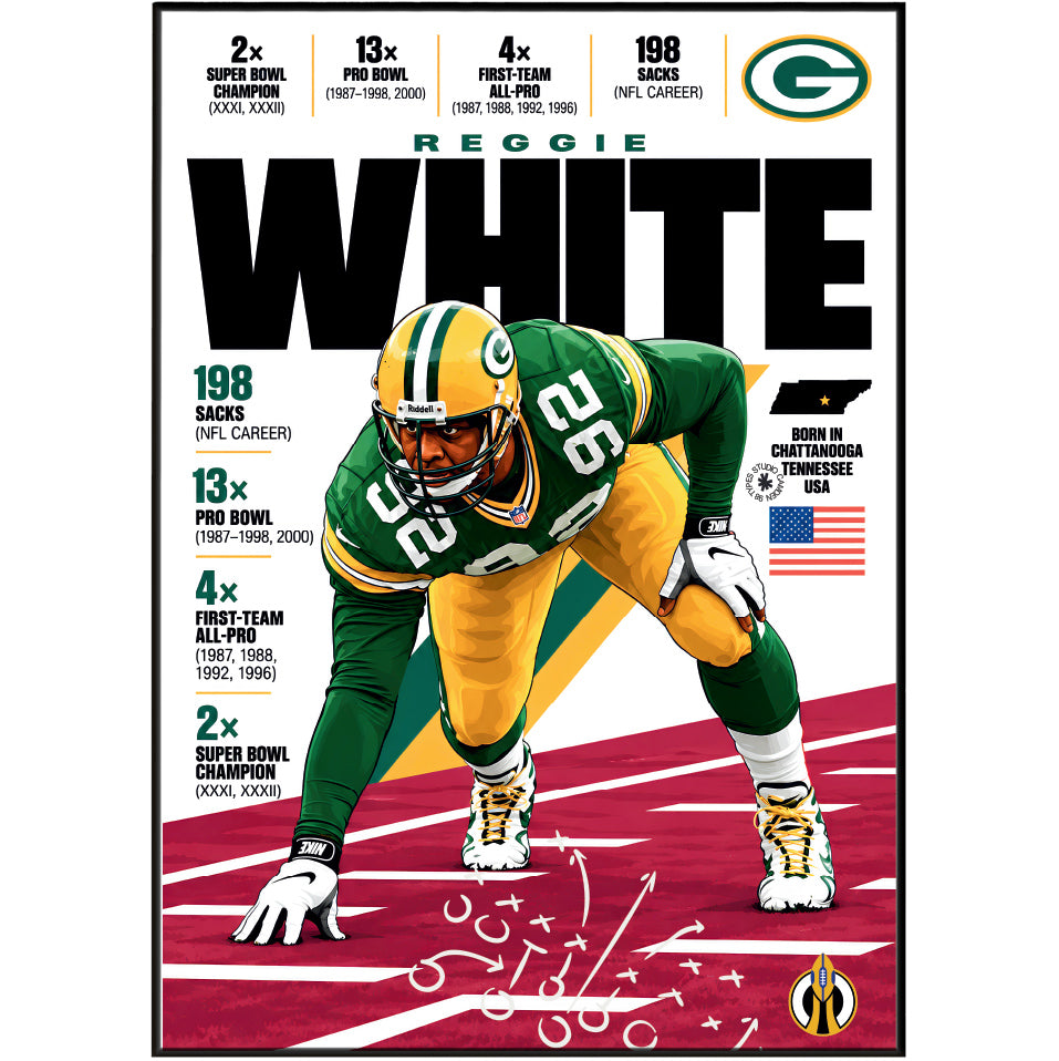 Reggie White poster, Philadelphia Eagles NFL wall art print in a boy's bedroom - 98types
