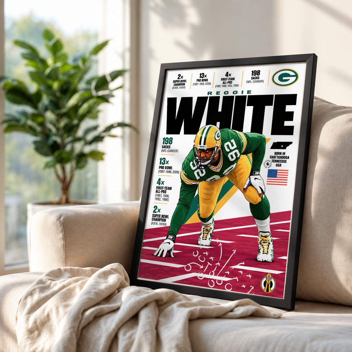 Reggie White poster, Philadelphia Eagles NFL wall art print in a boy's bedroom - 98types