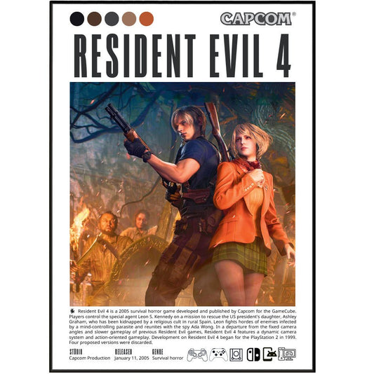 Resident Evil 4 2005 game poster — Capcom Leon S Kennedy Ashley survival horror wall art print UK - 98types