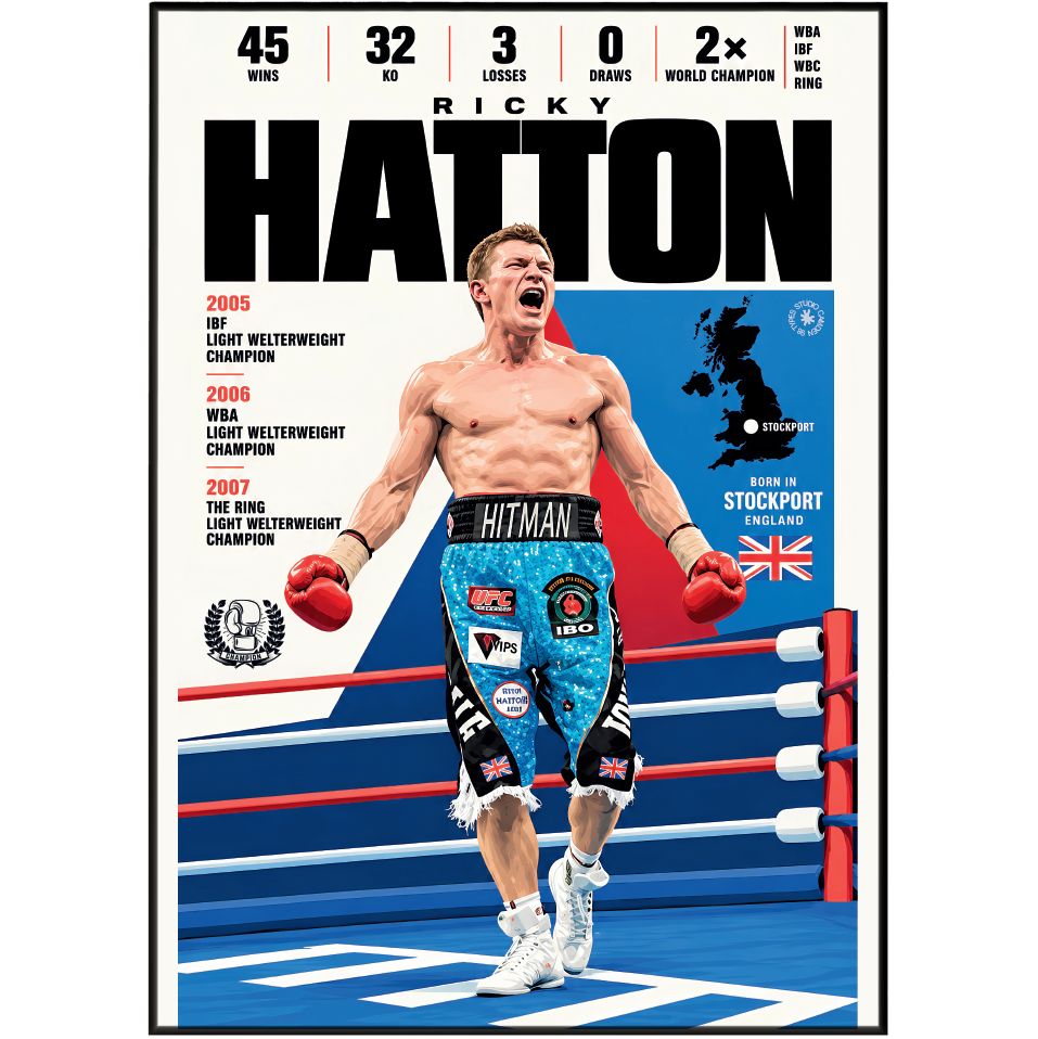 Ricky Hatton poster, British boxing wall art print in a home office - 98types