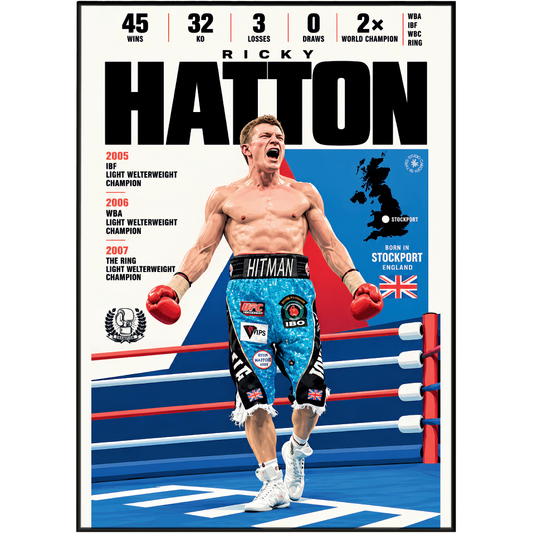 Ricky Hatton poster, British boxing wall art print in a home office - 98types