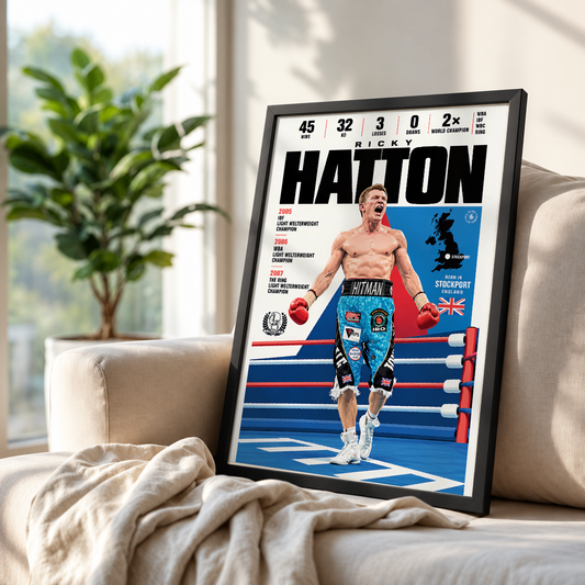 Ricky Hatton poster, British boxing wall art print in a home office - 98types