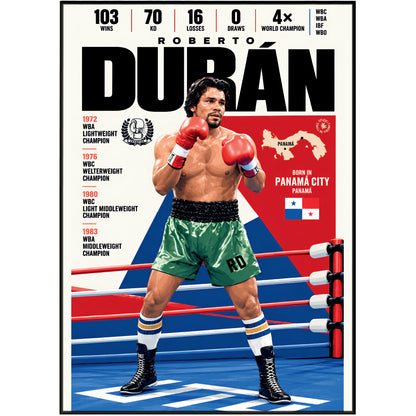 Roberto Durán poster, Panamanian boxing wall art print in a home gym - 98types