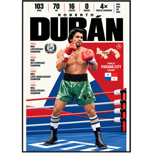 Roberto Durán poster, Panamanian boxing wall art print in a home gym - 98types