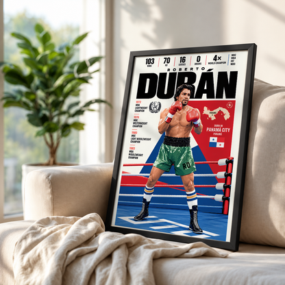 Roberto Durán poster, Panamanian boxing wall art print in a home gym - 98types