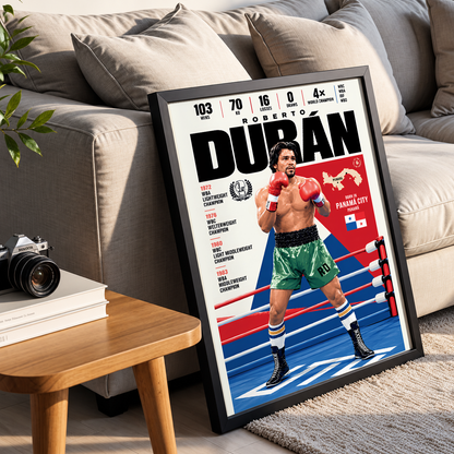 Roberto Durán poster, Panamanian boxing wall art print in a home gym - 98types
