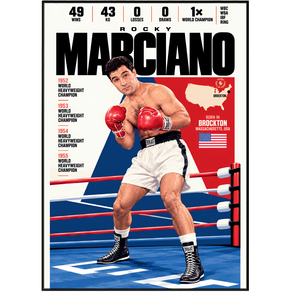 Rocky Marciano poster, American boxing wall art print in a man cave - 98types