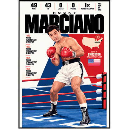 Rocky Marciano poster, American boxing wall art print in a man cave - 98types
