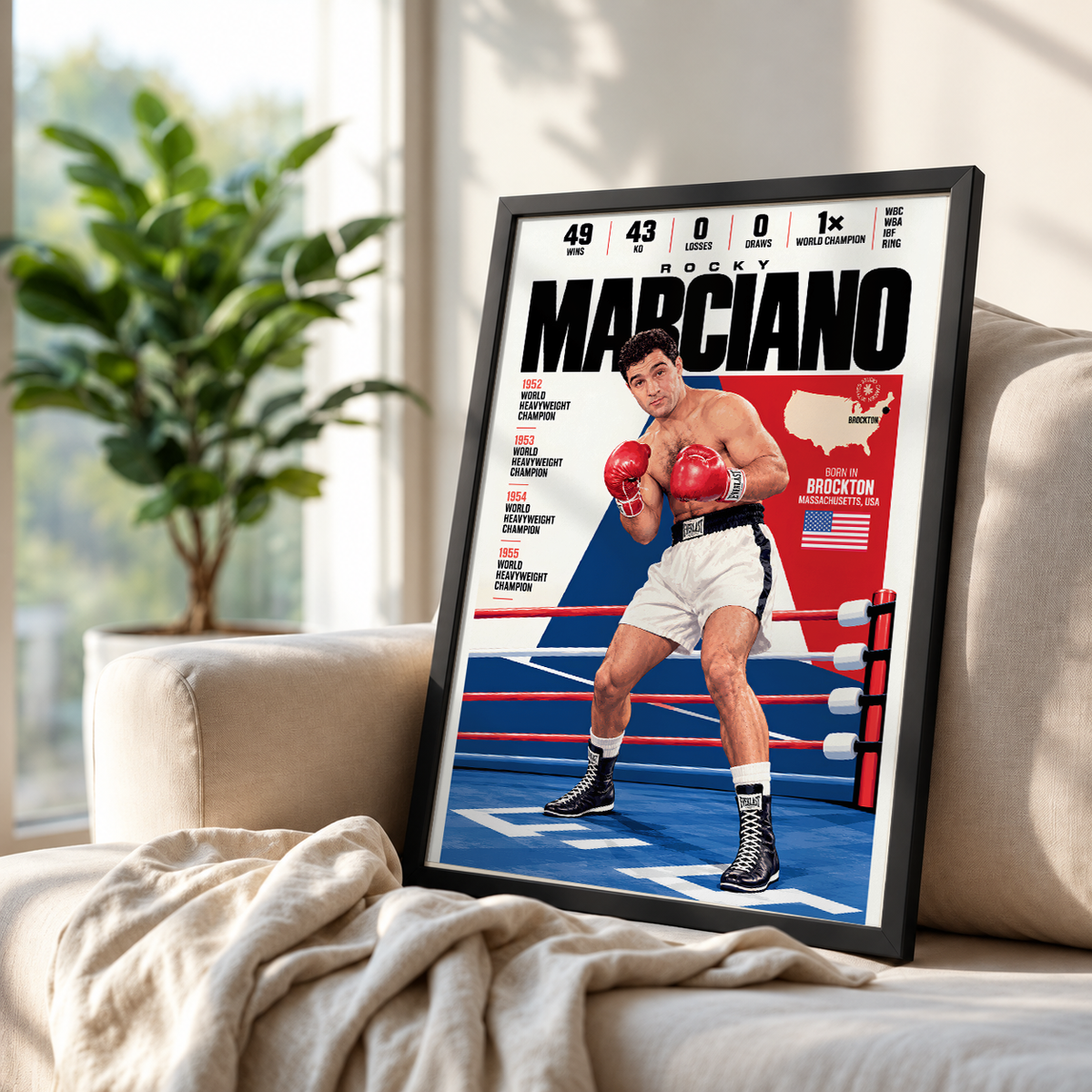 Rocky Marciano poster, American boxing wall art print in a man cave - 98types