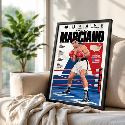 Rocky Marciano poster, American boxing wall art print in a man cave - 98types