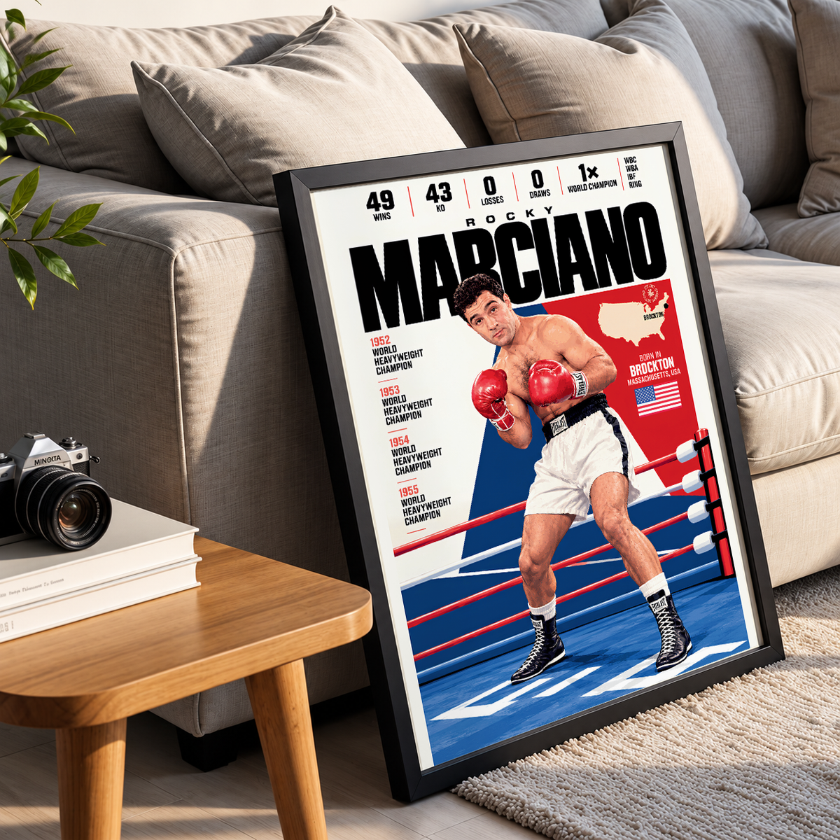 Rocky Marciano poster, American boxing wall art print in a man cave - 98types