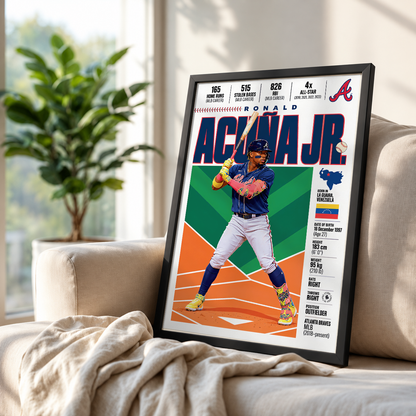 Ronald Acuña Jr. poster, Atlanta Braves baseball wall art print in a games room - 98types