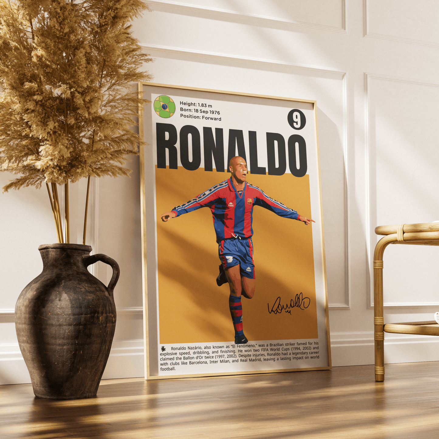 Ronaldo Nazario R9 football poster art print UK wall art