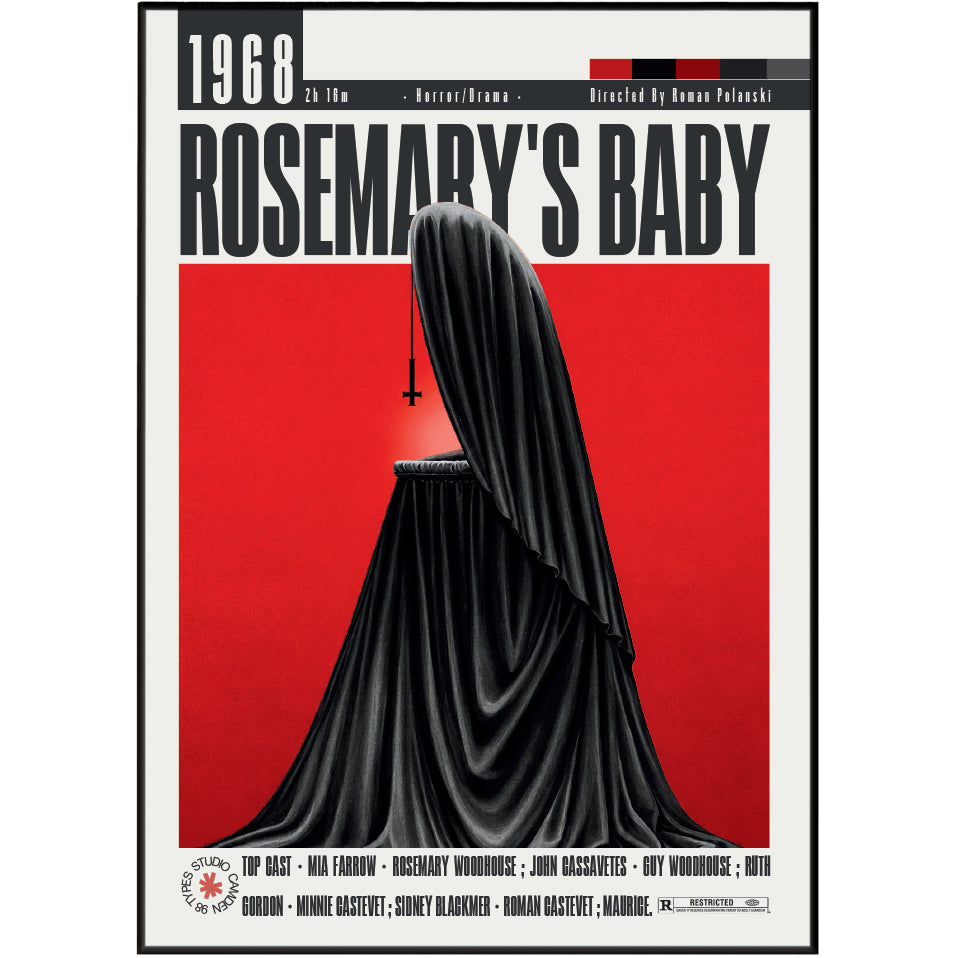 Rosemarys Baby 1968 Roman Polanski film poster print UK — Mia Farrow Satanic conspiracy psychological horror wall art 260gsm printed in England