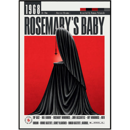 Rosemarys Baby 1968 Roman Polanski film poster print UK — Mia Farrow Satanic conspiracy psychological horror wall art 260gsm printed in England